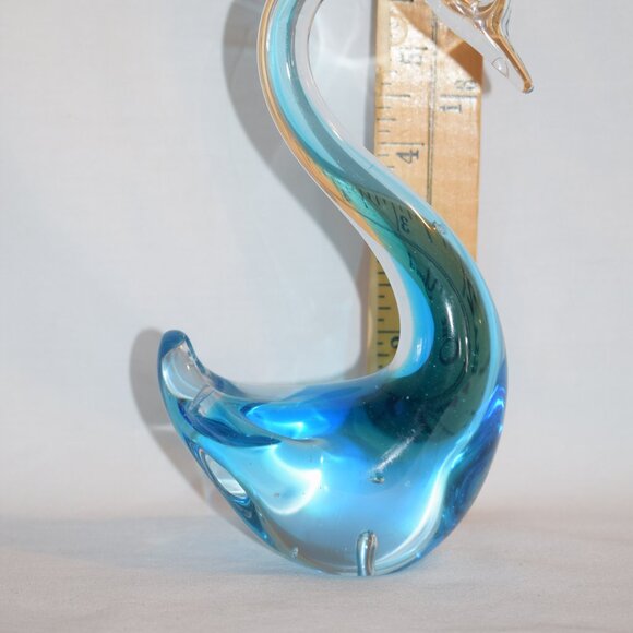 Vintage Hand Blown Blue Art Glass Swan Bird Figurine - Picture 10 of 11